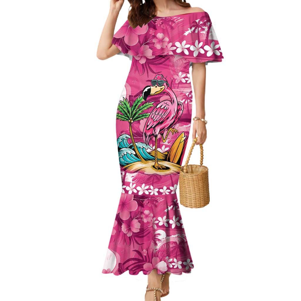 Hawaiian Flamingo Hibiscus Personalised Mermaid Dress Pink Summer Tropical Flowers LT9 Women Pink - Polynesian Pride