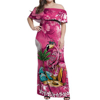 Hawaiian Flamingo Hibiscus Personalised Off Shoulder Maxi Dress Pink Summer Tropical Flowers LT9 Women Pink - Polynesian Pride