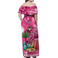 Hawaiian Flamingo Hibiscus Personalised Off Shoulder Maxi Dress Pink Summer Tropical Flowers LT9 - Polynesian Pride