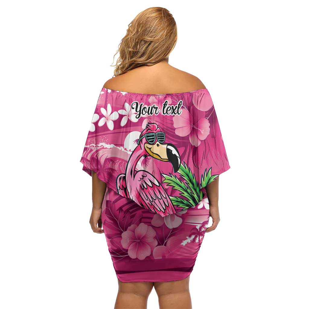 Hawaiian Flamingo Hibiscus Personalised Off Shoulder Short Dress Pink Summer Tropical Flowers LT9 - Polynesian Pride