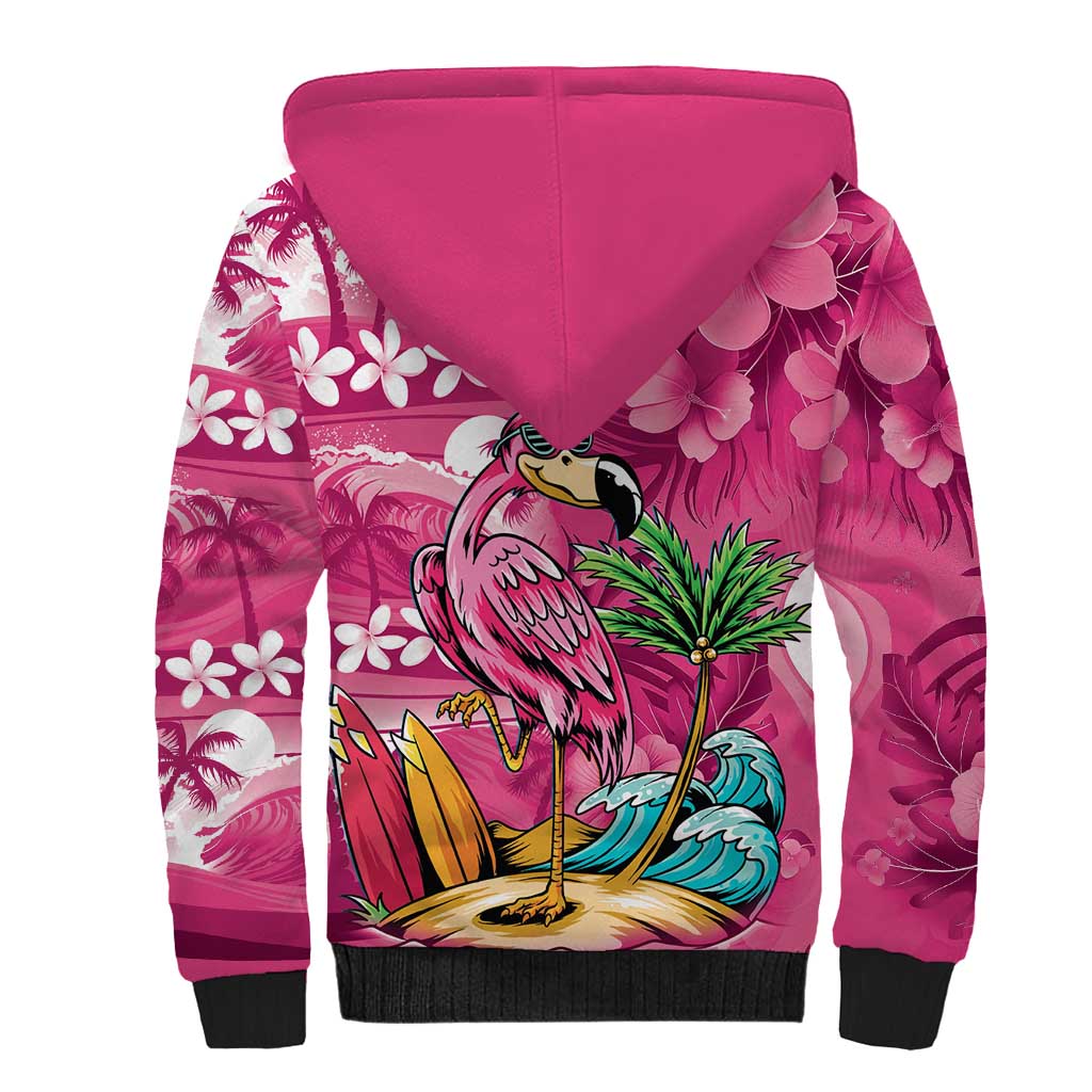 Hawaiian Flamingo Hibiscus Personalised Sherpa Hoodie Pink Summer Tropical Flowers LT9 - Polynesian Pride