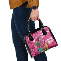 Hawaiian Flamingo Hibiscus Personalised Shoulder Handbag Pink Summer Tropical Flowers - Polynesian Pride