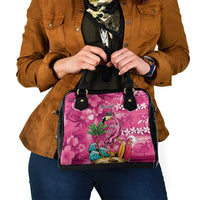 Hawaiian Flamingo Hibiscus Personalised Shoulder Handbag Pink Summer Tropical Flowers - Polynesian Pride