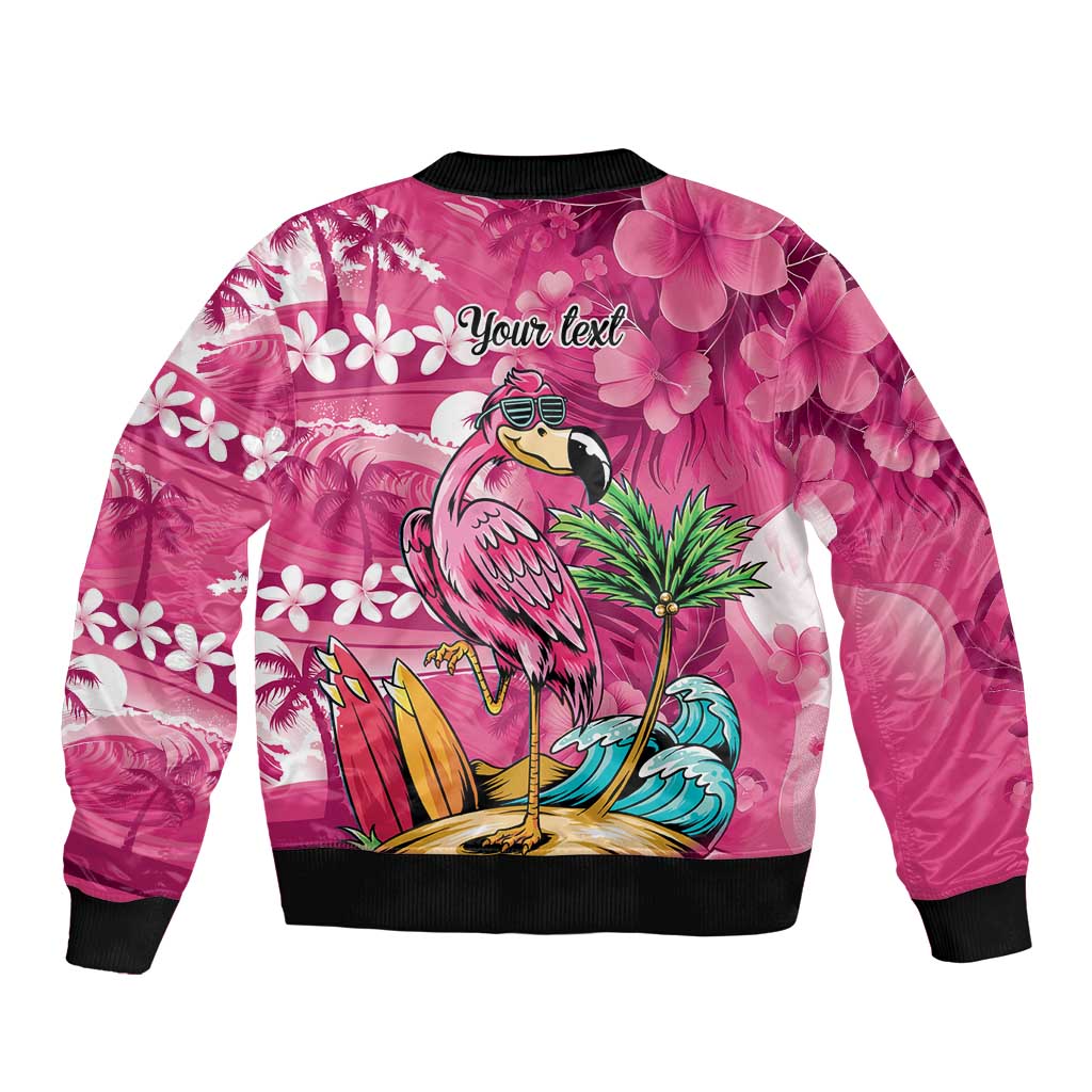 Hawaiian Flamingo Hibiscus Personalised Sleeve Zip Bomber Jacket Pink Summer Tropical Flowers LT9 - Polynesian Pride
