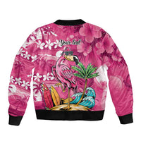 Hawaiian Flamingo Hibiscus Personalised Sleeve Zip Bomber Jacket Pink Summer Tropical Flowers LT9 - Polynesian Pride