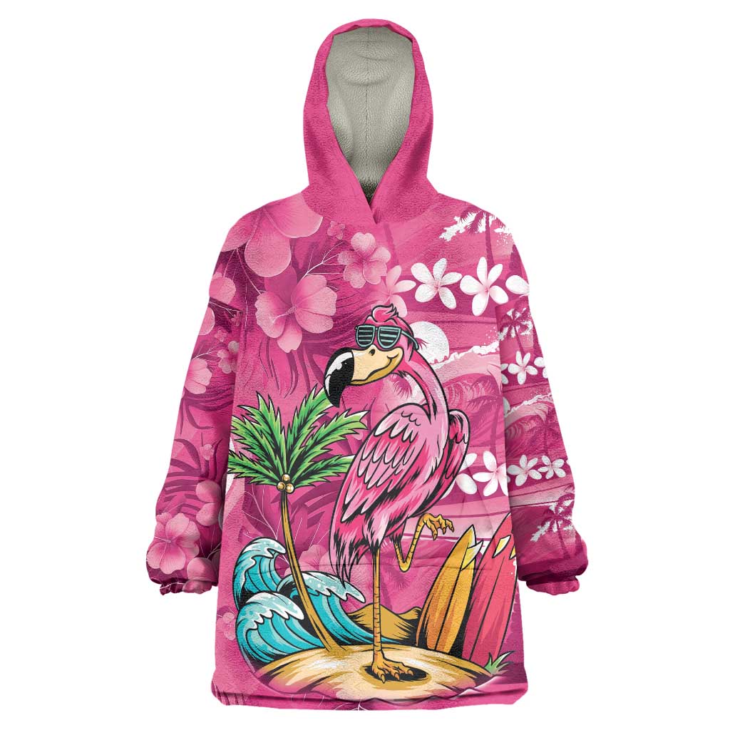 Hawaiian Flamingo Hibiscus Personalised Wearable Blanket Hoodie Pink Summer Tropical Flowers LT9 One Size Pink - Polynesian Pride