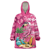 Hawaiian Flamingo Hibiscus Personalised Wearable Blanket Hoodie Pink Summer Tropical Flowers LT9 One Size Pink - Polynesian Pride