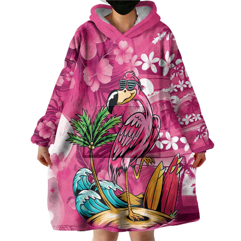 Hawaiian Flamingo Hibiscus Personalised Wearable Blanket Hoodie Pink Summer Tropical Flowers LT9 - Polynesian Pride