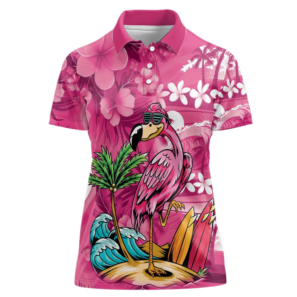 Hawaiian Flamingo Hibiscus Personalised Women Polo Shirt Pink Summer Tropical Flowers LT9 Female Pink - Polynesian Pride