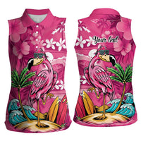Hawaiian Flamingo Hibiscus Personalised Women Sleeveless Polo Shirt Pink Summer Tropical Flowers LT9 - Polynesian Pride