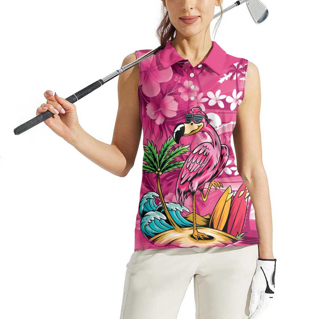 Hawaiian Flamingo Hibiscus Personalised Women Sleeveless Polo Shirt Pink Summer Tropical Flowers LT9 - Polynesian Pride