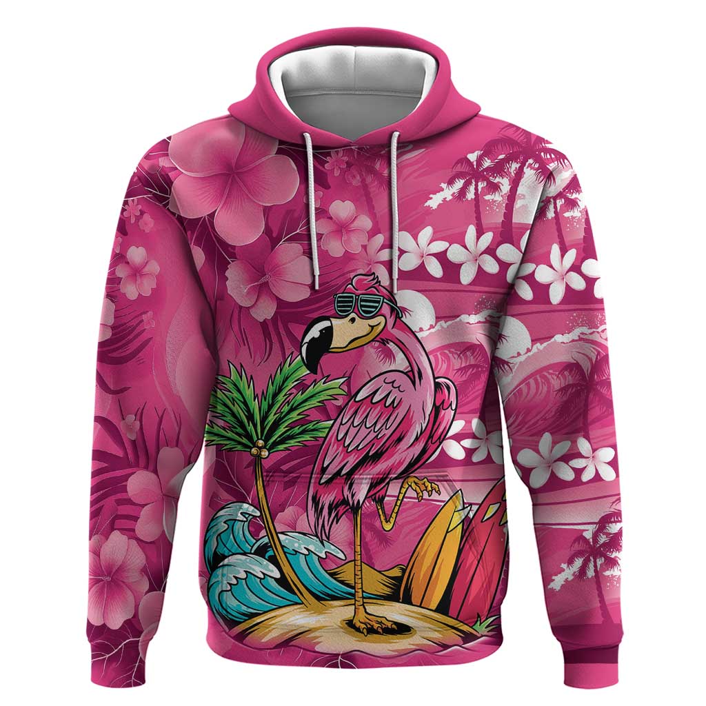 Hawaiian Flamingo Hibiscus Personalised Zip Hoodie Pink Summer Tropical Flowers LT9 Pullover Hoodie Pink - Polynesian Pride