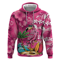 Hawaiian Flamingo Hibiscus Personalised Zip Hoodie Pink Summer Tropical Flowers LT9 Pullover Hoodie Pink - Polynesian Pride