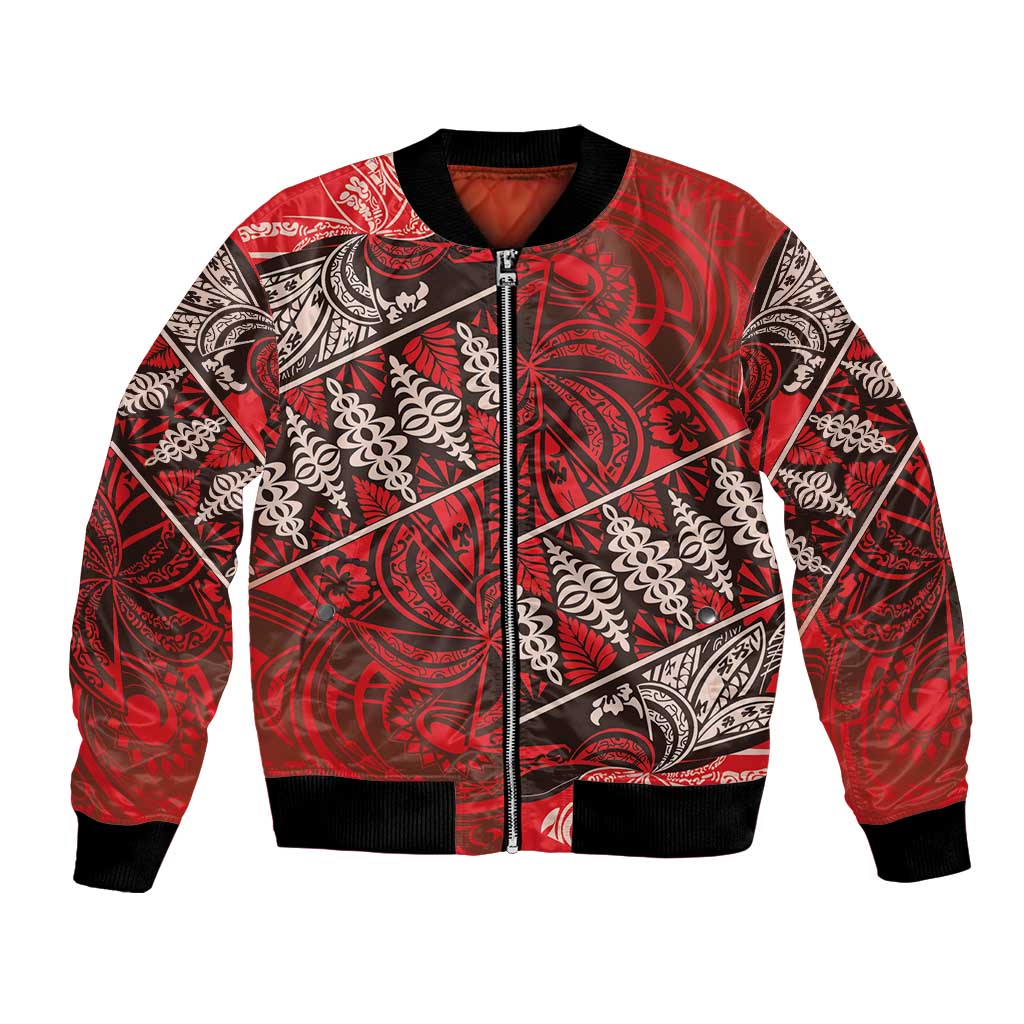 Vintage Ngatu Tribal Tonga Pattern Bomber Jacket LT9 Unisex Red - Polynesian Pride
