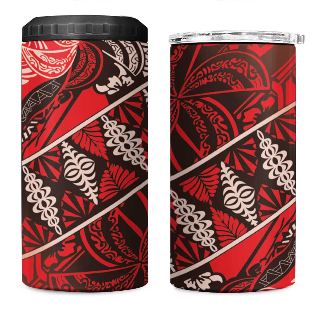 Vintage Ngatu Tribal Tonga Pattern 4 in 1 Can Cooler Tumbler LT9 One Size: 16 oz Red - Polynesian Pride