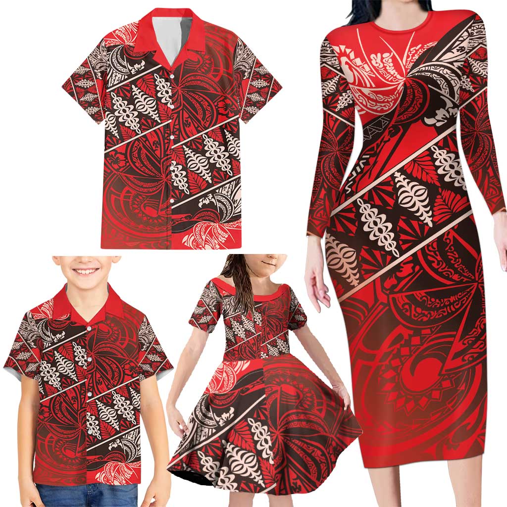 Vintage Ngatu Tribal Tonga Pattern Family Matching Long Sleeve Bodycon Dress and Hawaiian Shirt LT9 - Polynesian Pride