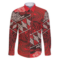 Vintage Ngatu Tribal Tonga Pattern Family Matching Long Sleeve Bodycon Dress and Hawaiian Shirt LT9 Dad's Shirt - Long Sleeve Red - Polynesian Pride