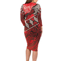 Vintage Ngatu Tribal Tonga Pattern Family Matching Long Sleeve Bodycon Dress and Hawaiian Shirt LT9 - Polynesian Pride