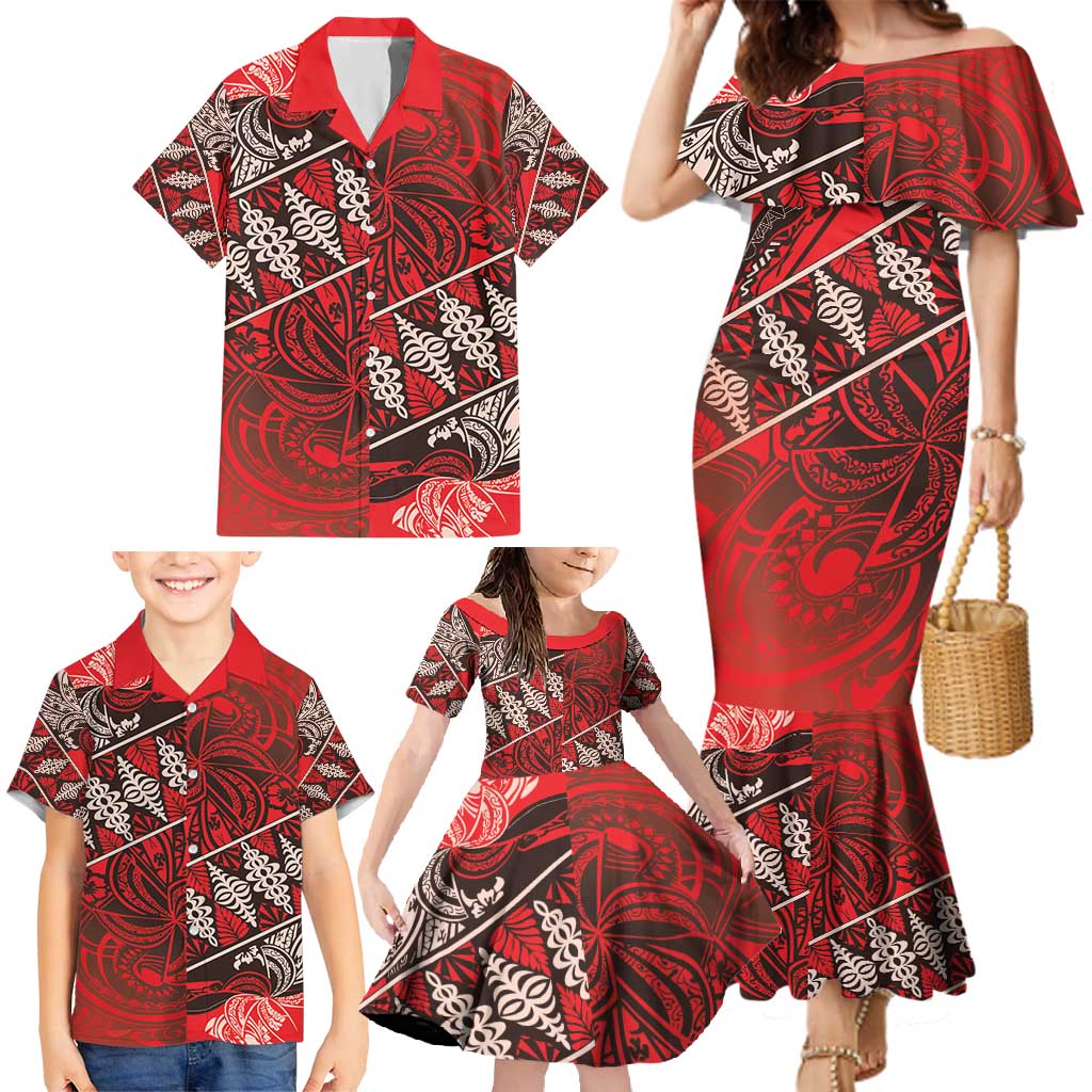 Vintage Ngatu Tribal Tonga Pattern Family Matching Mermaid Dress and Hawaiian Shirt LT9 - Polynesian Pride
