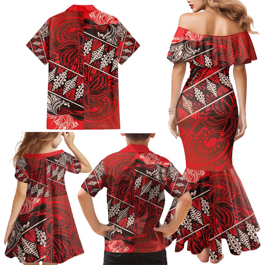 Vintage Ngatu Tribal Tonga Pattern Family Matching Mermaid Dress and Hawaiian Shirt LT9 - Polynesian Pride