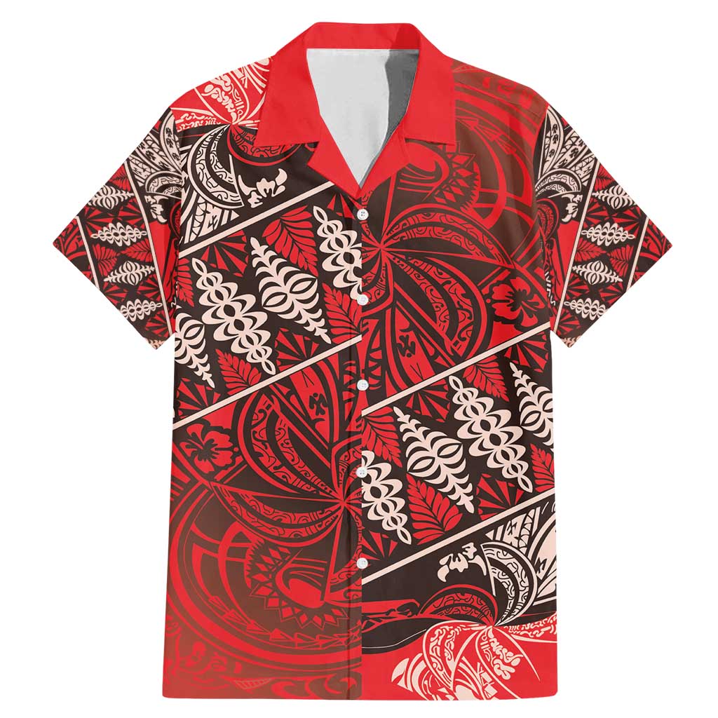 Vintage Ngatu Tribal Tonga Pattern Family Matching Mermaid Dress and Hawaiian Shirt LT9 Dad's Shirt - Short Sleeve Red - Polynesian Pride