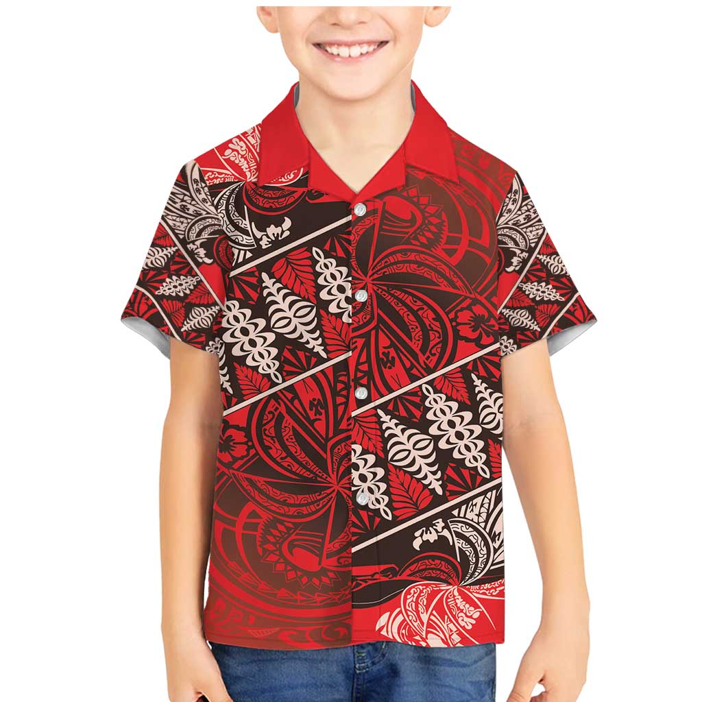 Vintage Ngatu Tribal Tonga Pattern Family Matching Mermaid Dress and Hawaiian Shirt LT9 Son's Shirt Red - Polynesian Pride