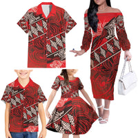 Vintage Ngatu Tribal Tonga Pattern Family Matching Off The Shoulder Long Sleeve Dress and Hawaiian Shirt LT9 - Polynesian Pride