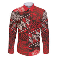 Vintage Ngatu Tribal Tonga Pattern Family Matching Off The Shoulder Long Sleeve Dress and Hawaiian Shirt LT9 Dad's Shirt - Long Sleeve Red - Polynesian Pride
