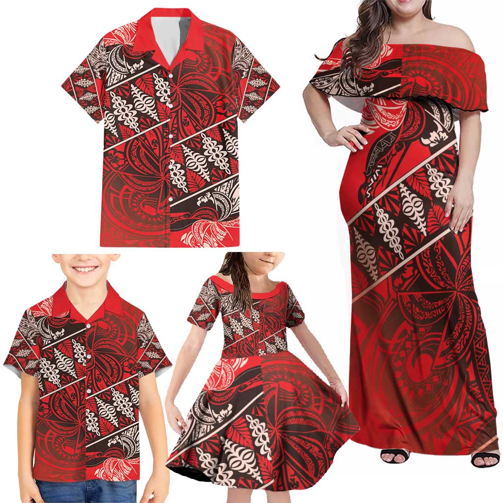 Vintage Ngatu Tribal Tonga Pattern Family Matching Off Shoulder Maxi Dress and Hawaiian Shirt LT9 - Polynesian Pride