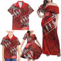 Vintage Ngatu Tribal Tonga Pattern Family Matching Off Shoulder Maxi Dress and Hawaiian Shirt LT9 - Polynesian Pride