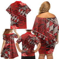 Vintage Ngatu Tribal Tonga Pattern Family Matching Off Shoulder Short Dress and Hawaiian Shirt LT9 - Polynesian Pride