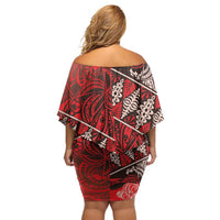 Vintage Ngatu Tribal Tonga Pattern Family Matching Off Shoulder Short Dress and Hawaiian Shirt LT9 - Polynesian Pride