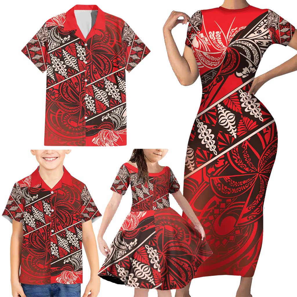 Vintage Ngatu Tribal Tonga Pattern Family Matching Short Sleeve Bodycon Dress and Hawaiian Shirt LT9 - Polynesian Pride
