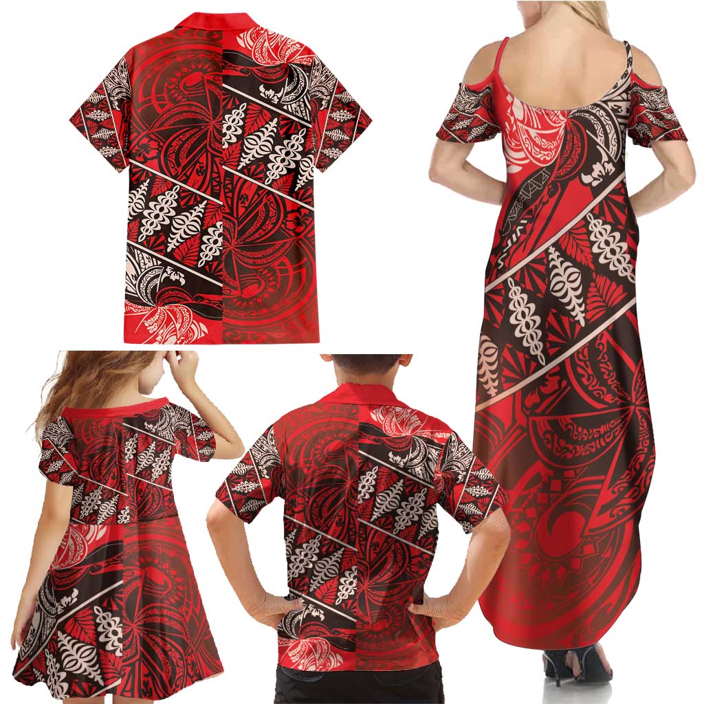 Vintage Ngatu Tribal Tonga Pattern Family Matching Summer Maxi Dress and Hawaiian Shirt LT9 - Polynesian Pride