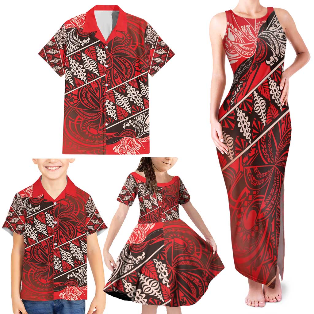 Vintage Ngatu Tribal Tonga Pattern Family Matching Tank Maxi Dress and Hawaiian Shirt LT9 - Polynesian Pride