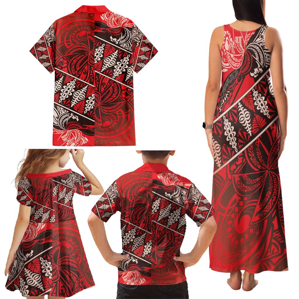 Vintage Ngatu Tribal Tonga Pattern Family Matching Tank Maxi Dress and Hawaiian Shirt LT9 - Polynesian Pride