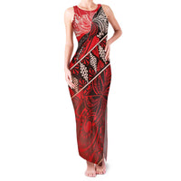 Vintage Ngatu Tribal Tonga Pattern Family Matching Tank Maxi Dress and Hawaiian Shirt LT9 Mom's Dress Red - Polynesian Pride