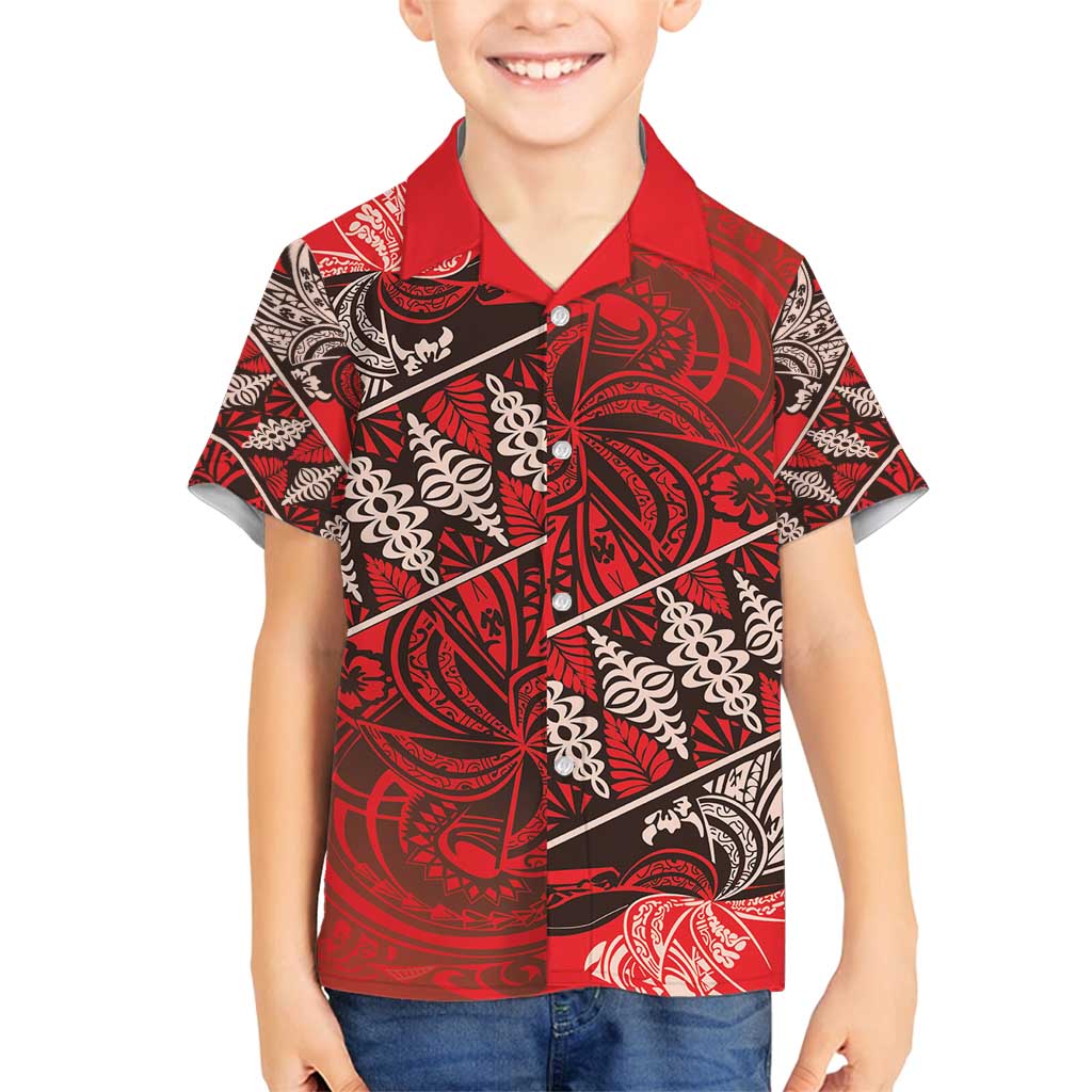 Vintage Ngatu Tribal Tonga Pattern Family Matching Tank Maxi Dress and Hawaiian Shirt LT9 Son's Shirt Red - Polynesian Pride