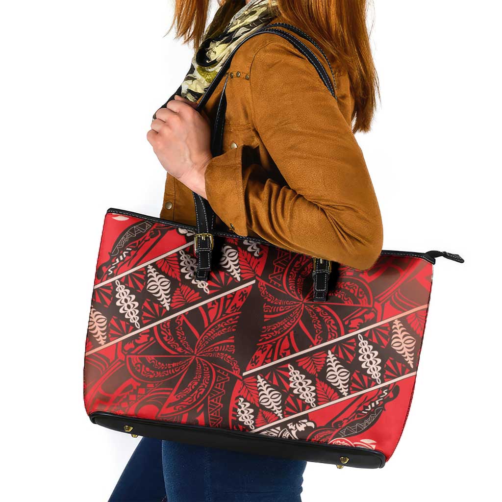 Vintage Ngatu Tribal Tonga Pattern Leather Tote Bag - Polynesian Pride