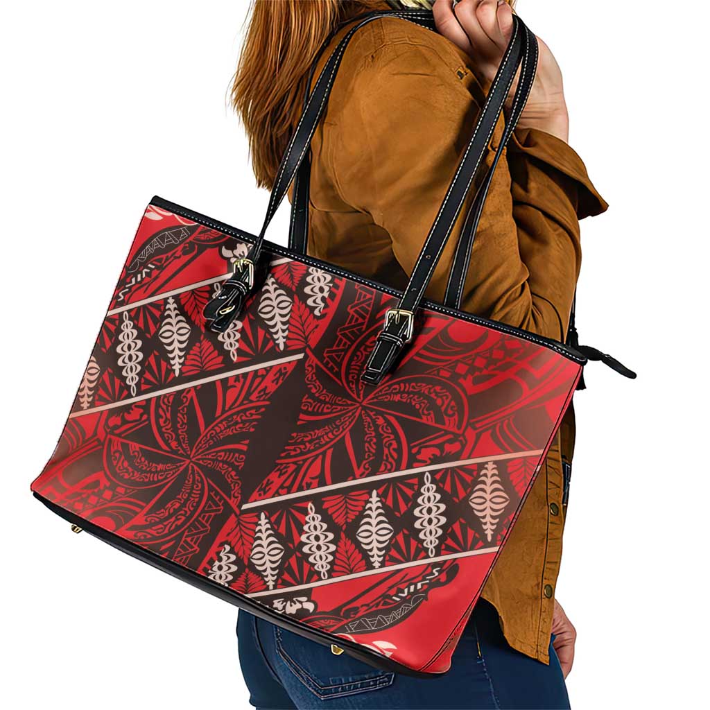 Vintage Ngatu Tribal Tonga Pattern Leather Tote Bag - Polynesian Pride