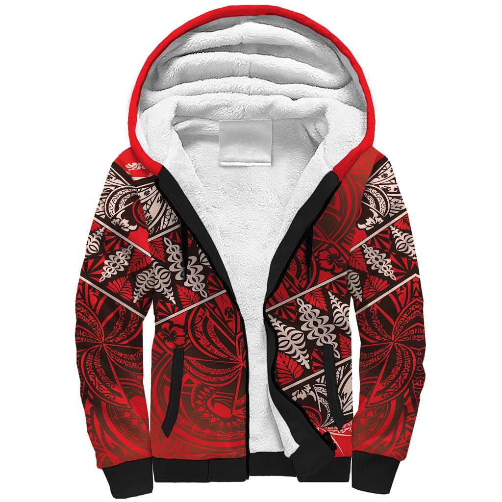 Vintage Ngatu Tribal Tonga Pattern Sherpa Hoodie - Polynesian Pride