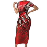 Vintage Ngatu Tribal Tonga Pattern Short Sleeve Bodycon Dress LT9 Long Dress Red - Polynesian Pride