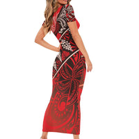 Vintage Ngatu Tribal Tonga Pattern Short Sleeve Bodycon Dress LT9 - Polynesian Pride