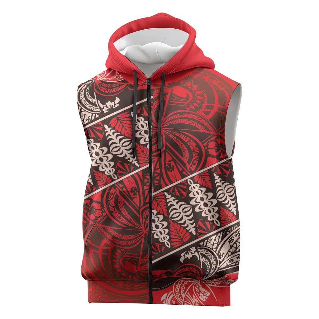 Vintage Ngatu Tribal Tonga Pattern Sleeveless Zip Hoodie - Polynesian Pride
