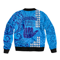 Strong Maui Sleeve Zip Bomber Jacket Good Living Hawaii with Shaka Sign Kakau Tribal Blue LT9 - Polynesian Pride