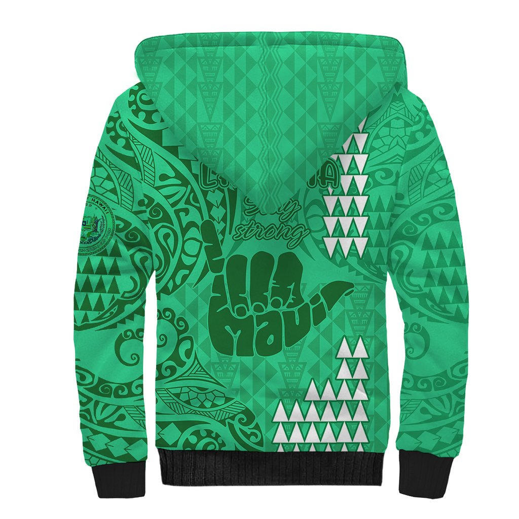 Strong Maui Sherpa Hoodie Good Living Hawaii with Shaka Sign Kakau Tribal Green LT9 - Polynesian Pride