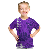 Personalised Strong Maui Kid T Shirt Good Living Hawaii with Shaka Sign Kakau Tribal Purple LT9 Purple - Polynesian Pride