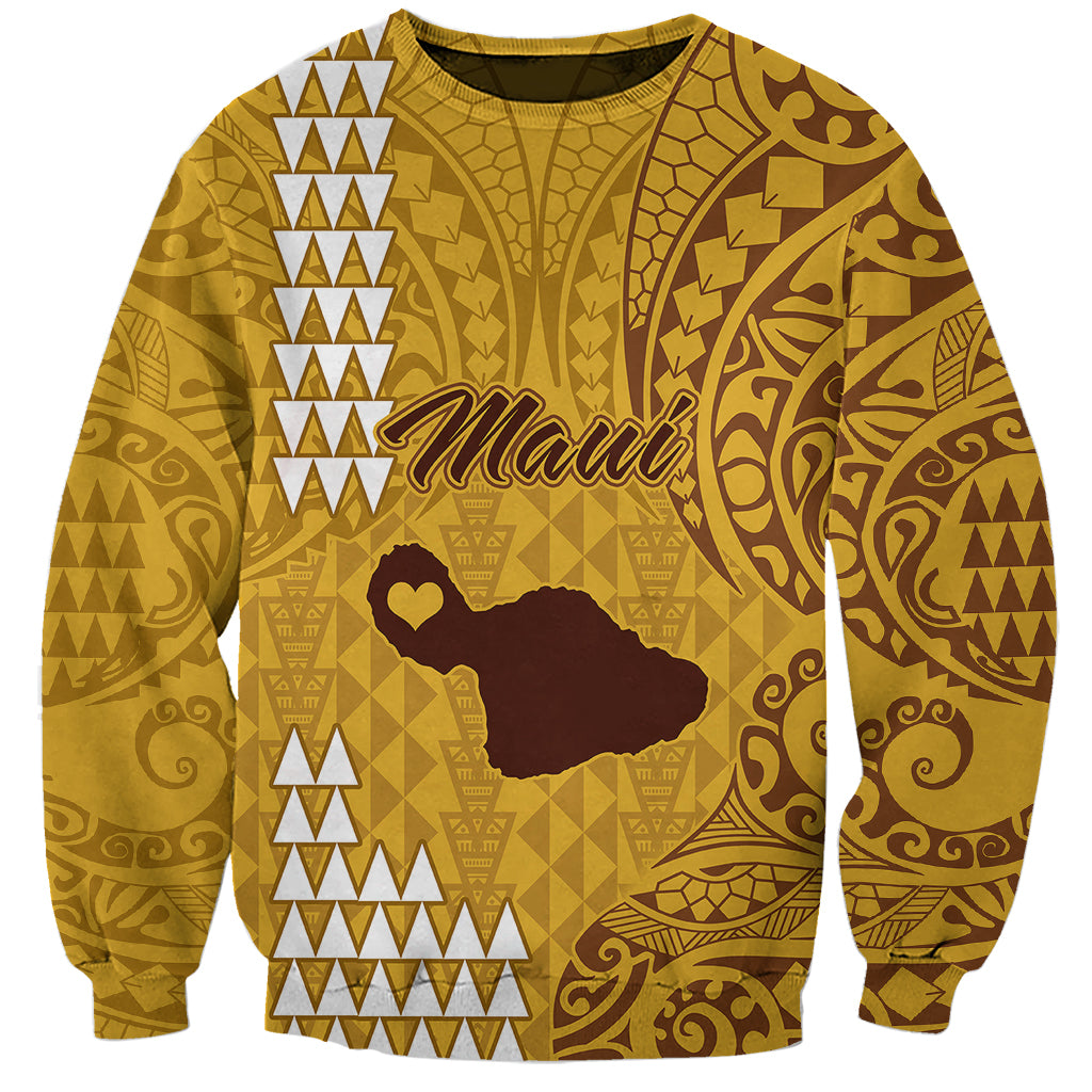 Personalised Maui Island Sweatshirt Kakau Tribal Mixed Polynesian Pattern Gold LT9 Unisex Gold - Polynesian Pride