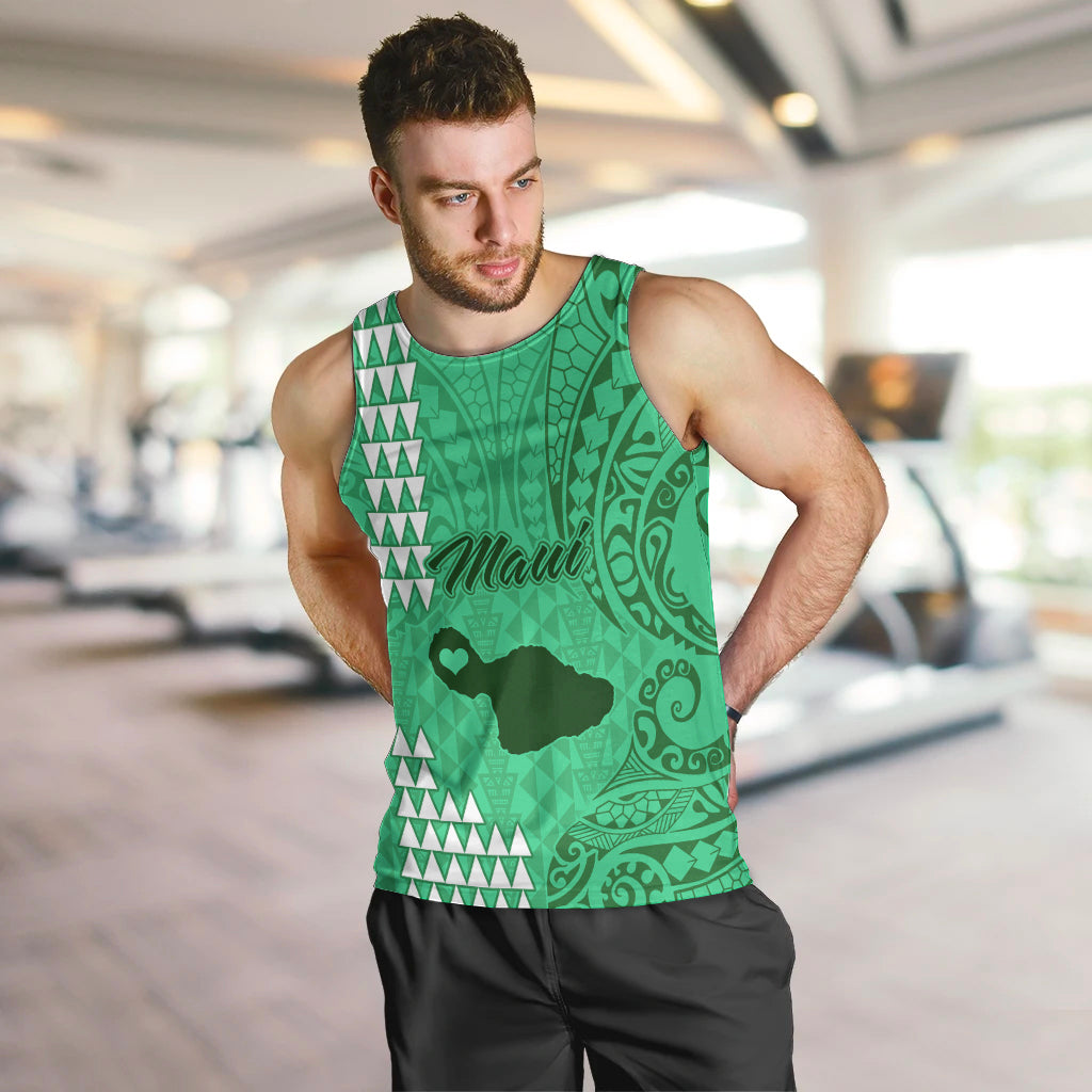 Personalised Maui Island Men Tank Top Kakau Tribal Mixed Polynesian Pattern Green LT9 - Polynesian Pride