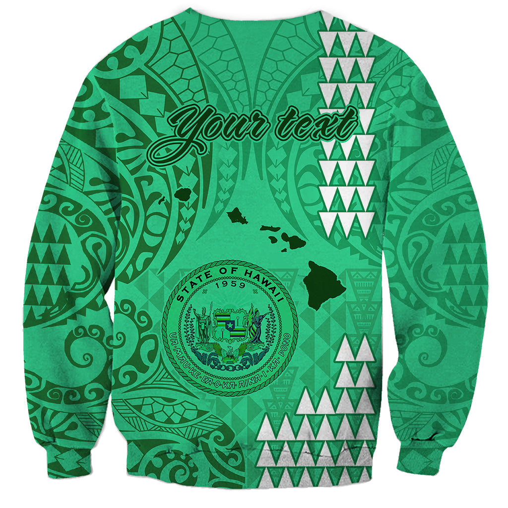 Personalised Maui Island Sweatshirt Kakau Tribal Mixed Polynesian Pattern Green LT9 - Polynesian Pride